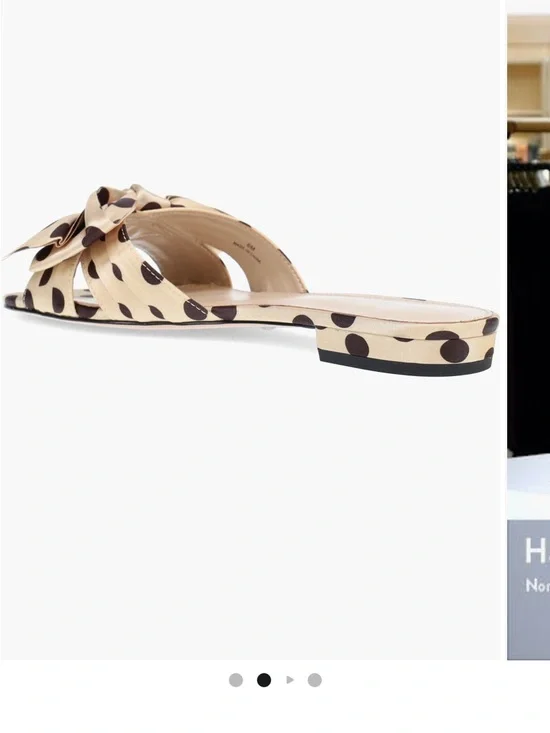 Pelle Moda Light Gold & Black Polka Dot Slide Sandals and Bow - Picture 3 of 4